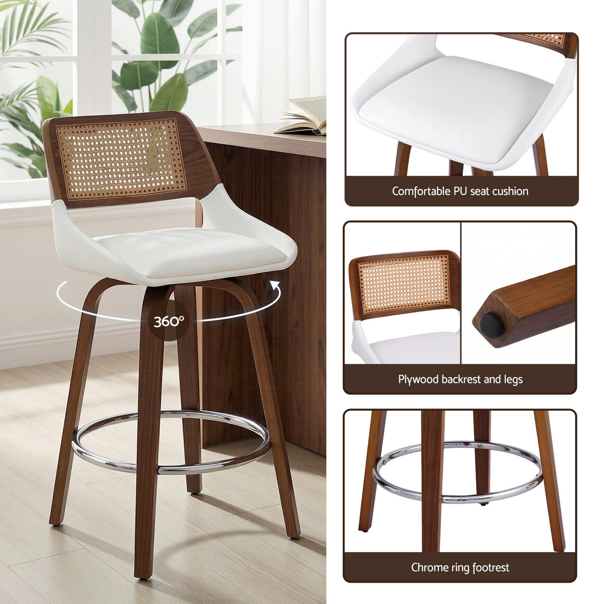 Artiss Wooden Bar Stools Set of 2 Swivel Kitchen Counter Stool Chair 60cm Seat Height Awezingly