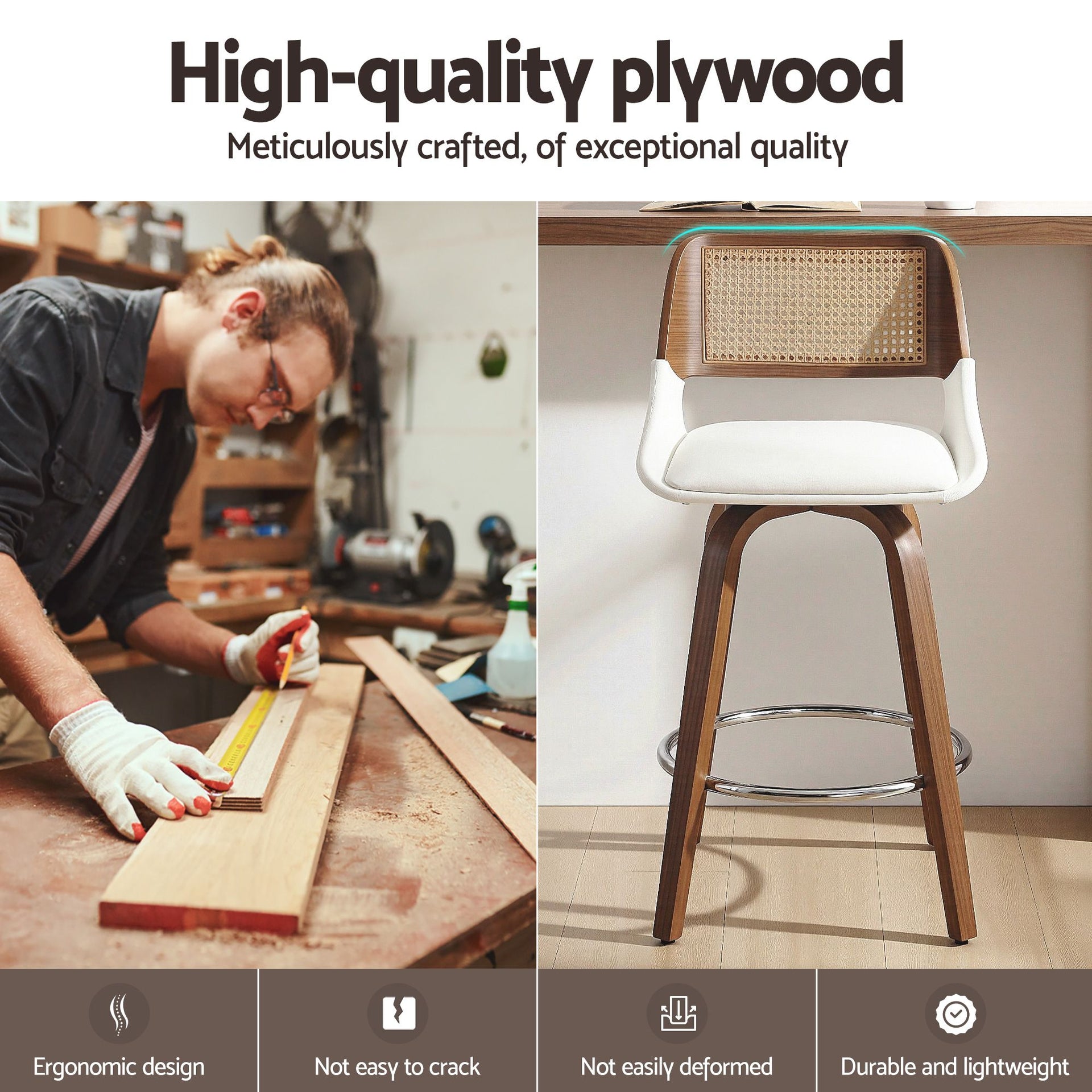 Artiss Wooden Bar Stools Set of 3 Swivel Kitchen Counter Stool Chair 60cm Seat Height Artiss