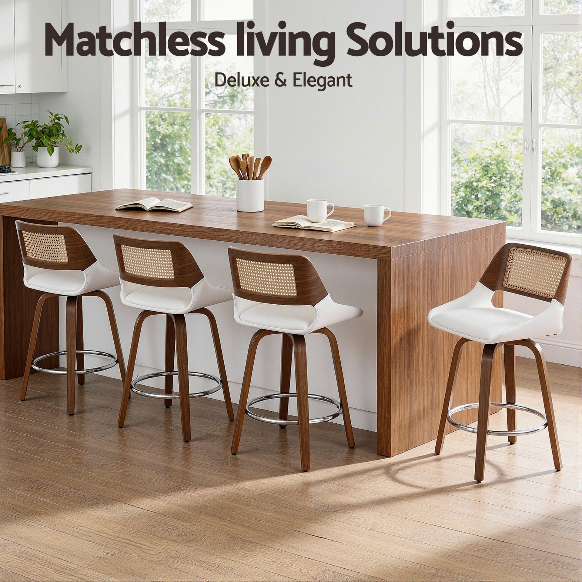 Artiss Wooden Bar Stools Set of 4 Swivel Kitchen Counter Stool Chair 60cm Seat Height Awezingly