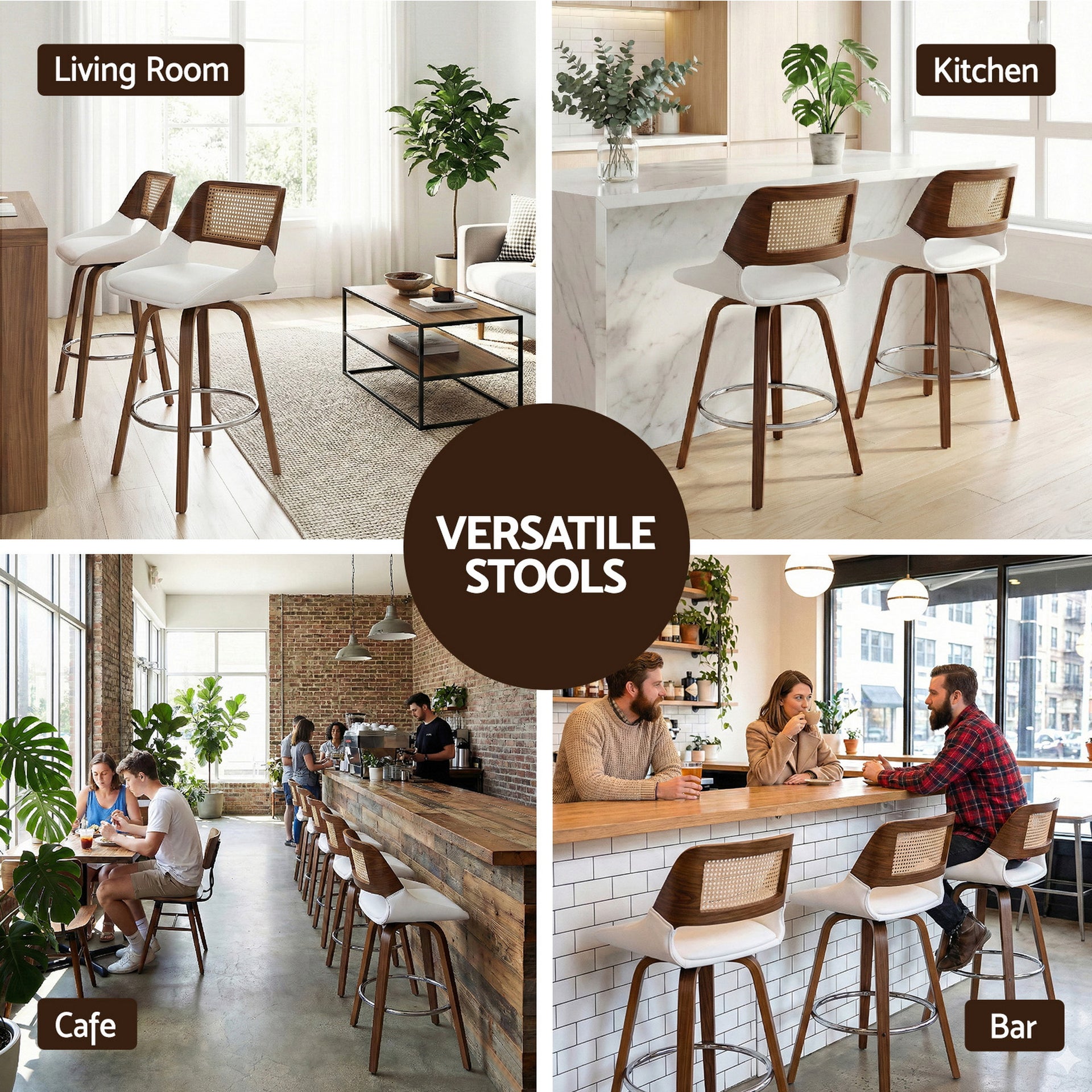 Artiss Wooden Bar Stools Set of 4 Swivel Kitchen Counter Stool Chair 60cm Seat Height Awezingly