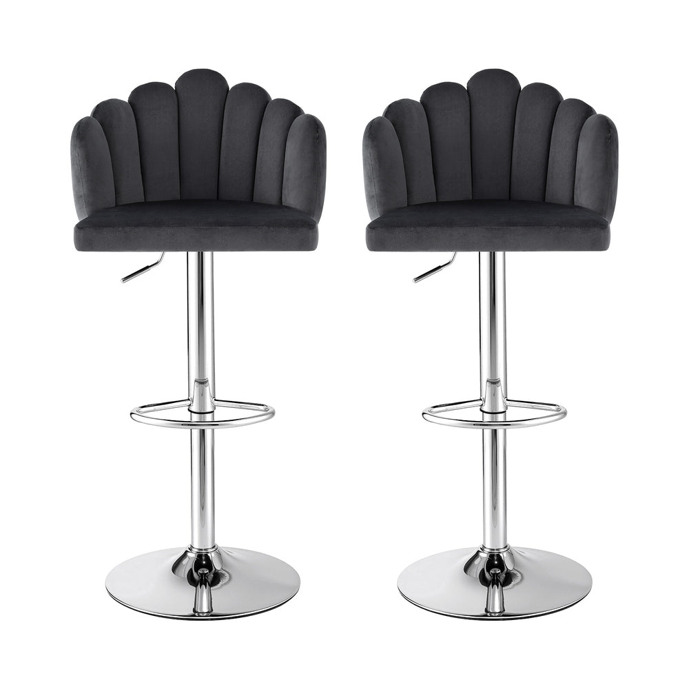 Artiss Bar Stool X2 Kitchen Dining Counter Gaslift Chair Adjustable Velvet Grey Artiss