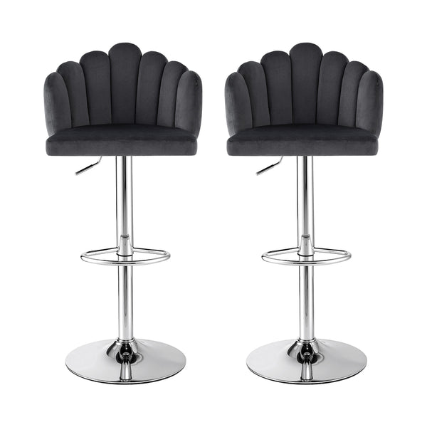 Artiss Bar Stool X2 Kitchen Dining Counter Gaslift Chair Adjustable Velvet Grey Artiss