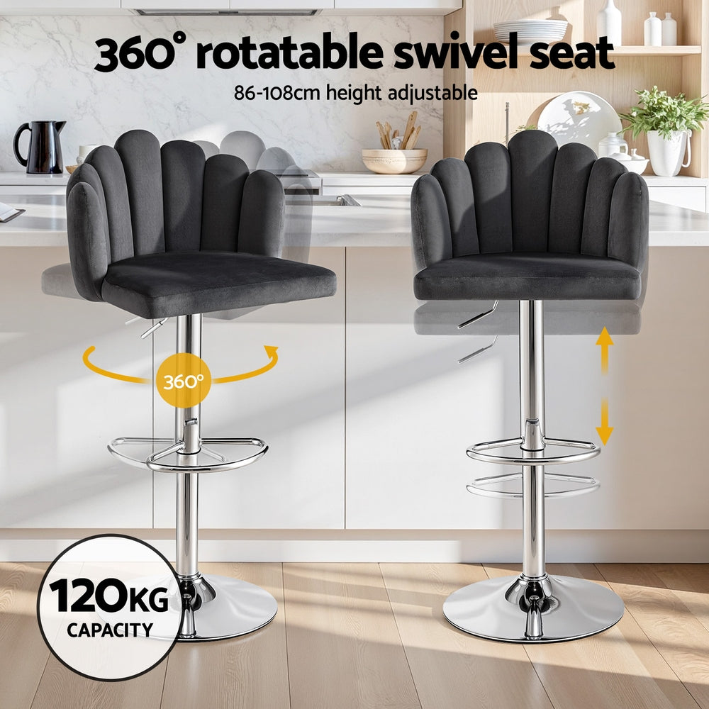 Artiss Bar Stool X2 Kitchen Dining Counter Gaslift Chair Adjustable Velvet Grey Artiss