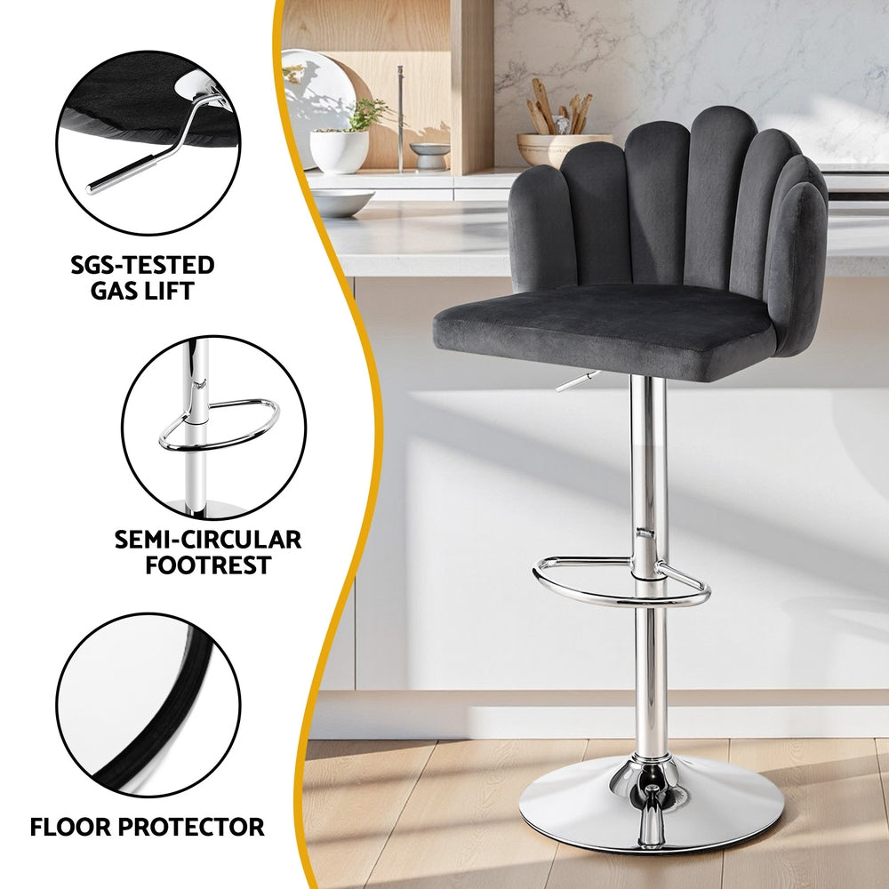 Artiss Bar Stool X2 Kitchen Dining Counter Gaslift Chair Adjustable Velvet Grey Artiss