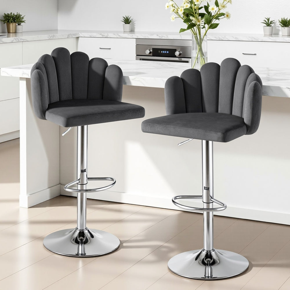 Artiss Bar Stool X2 Kitchen Dining Counter Gaslift Chair Adjustable Velvet Grey Artiss