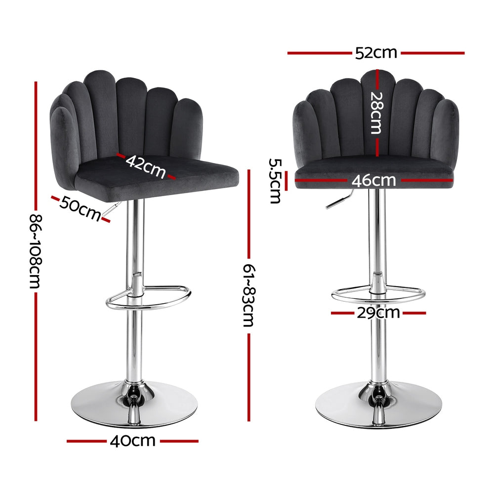 Artiss Bar Stool X4 Kitchen Dining Counter Gaslift Chair Adjustable Velvet Grey Artiss