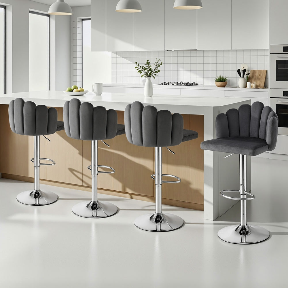 Artiss Bar Stool X4 Kitchen Dining Counter Gaslift Chair Adjustable Velvet Grey Artiss