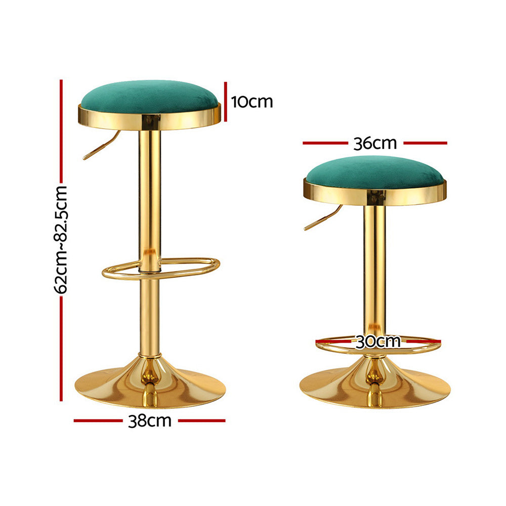 2x Artiss Bar Stools Kitchen Dining Chairs Velvet Padded Stool Green Artiss