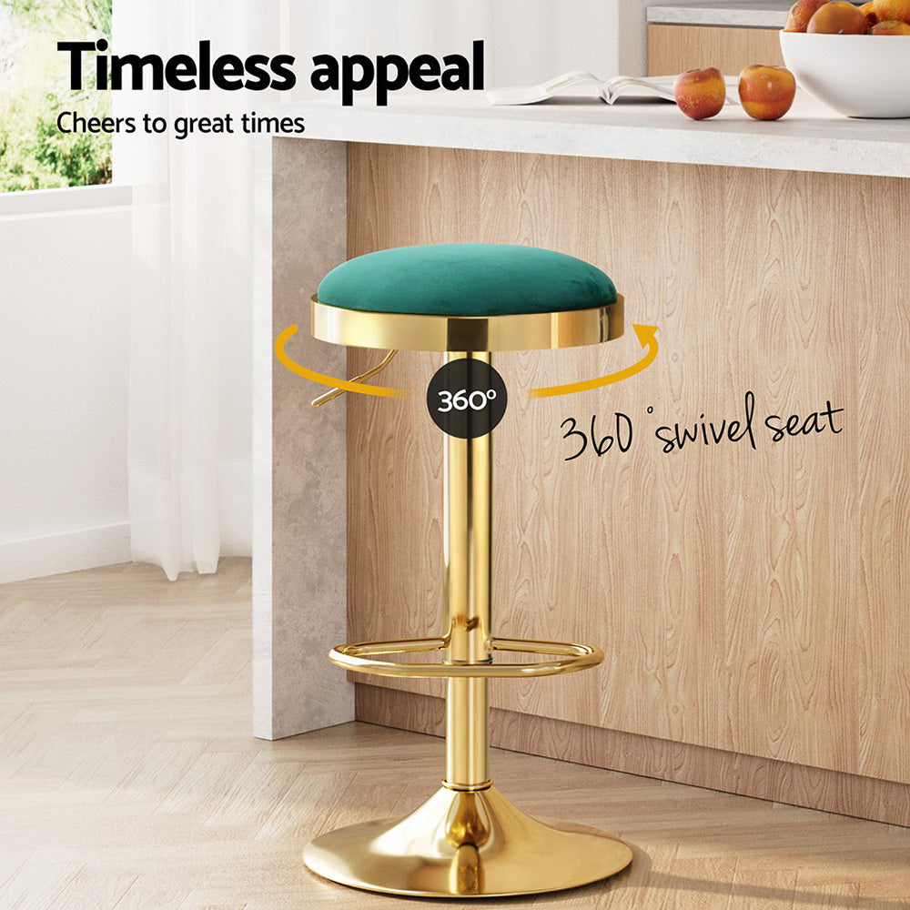 2x Artiss Bar Stools Kitchen Dining Chairs Velvet Padded Stool Green Artiss