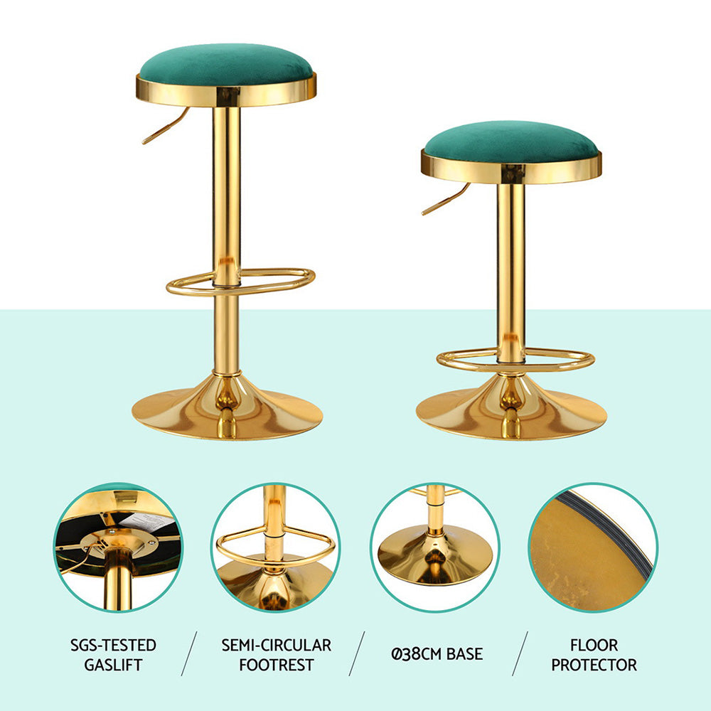 2x Artiss Bar Stools Kitchen Dining Chairs Velvet Padded Stool Green Artiss