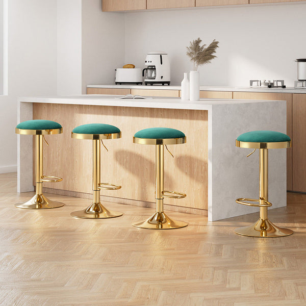 4x Artiss Bar Stools Kitchen Dining Chairs Velvet Padded Stool Green Artiss
