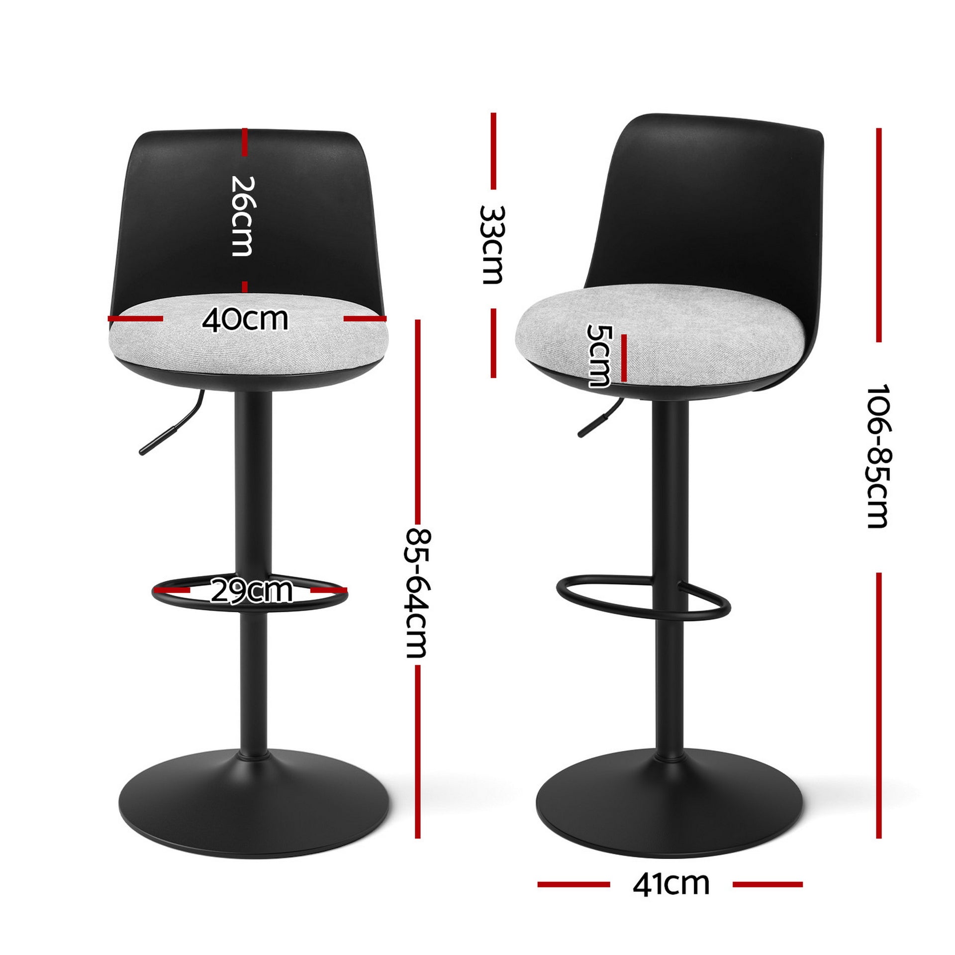 Artiss 2x Bar Stools Kitchen Swivel Gas Lift Counter Dining Chair Curved Black