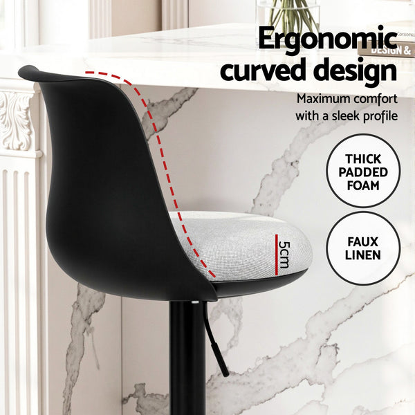 Artiss 2x Bar Stools Kitchen Swivel Gas Lift Counter Dining Chair Curved Black