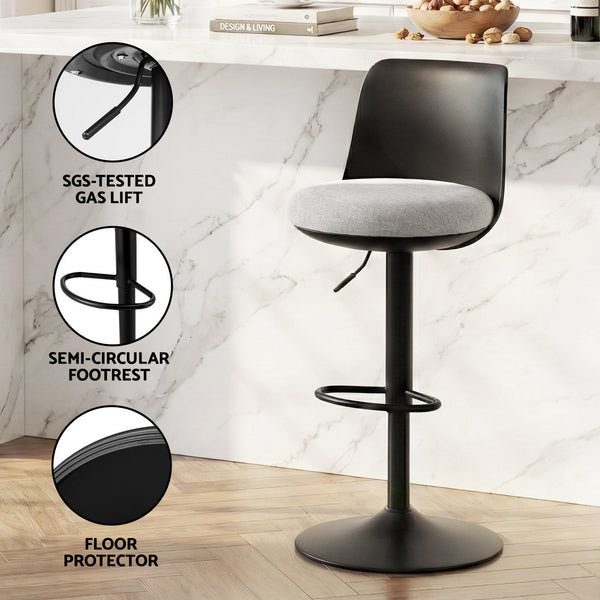 Artiss 2x Bar Stools Kitchen Swivel Gas Lift Counter Dining Chair Curved Black