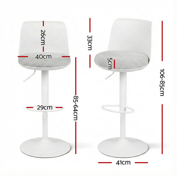 Artiss 2x Bar Stools Kitchen Swivel Gas Lift Counter Dining Chair Curved White