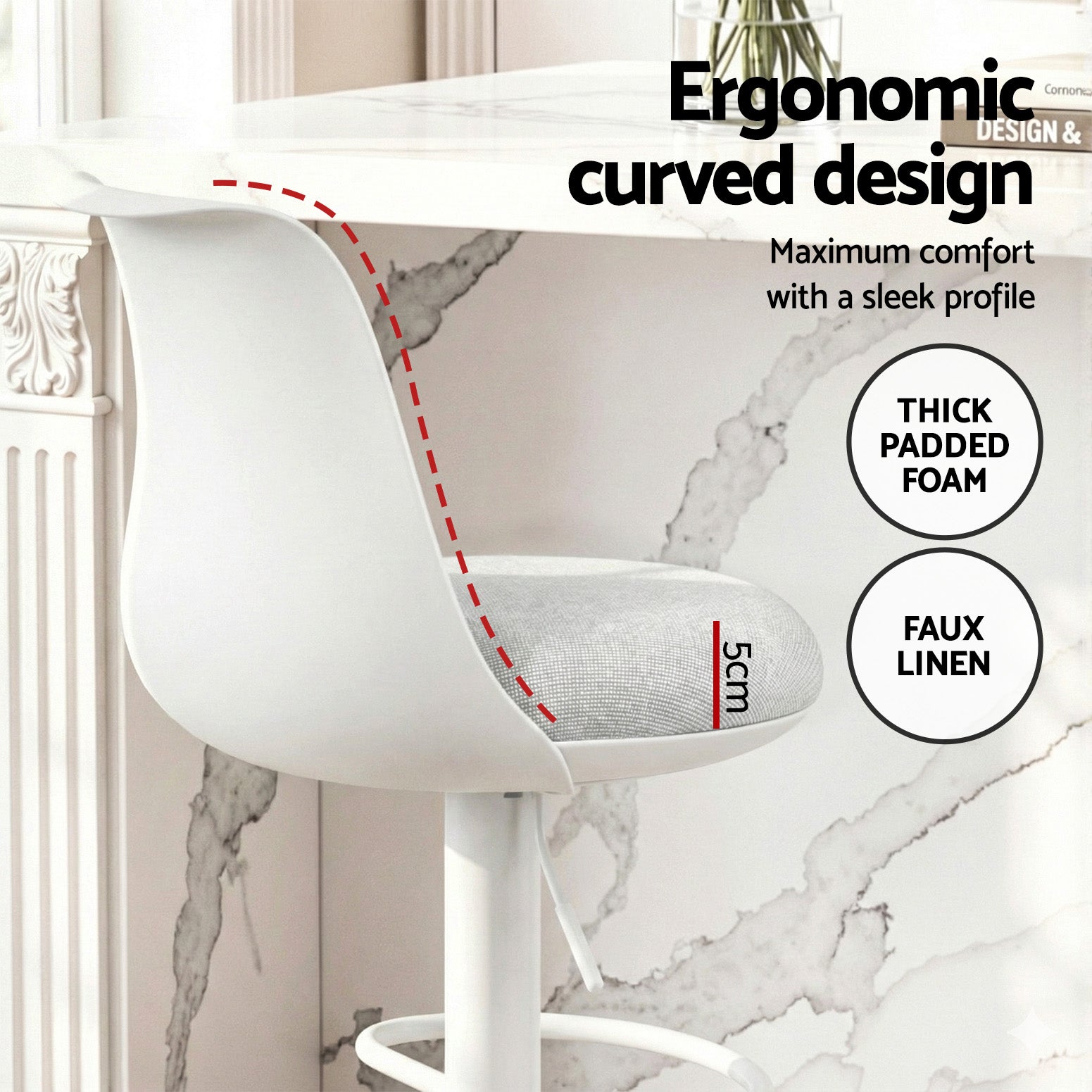 Artiss 2x Bar Stools Kitchen Swivel Gas Lift Counter Dining Chair Curved White