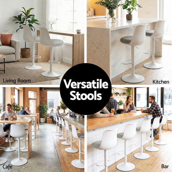 Artiss 2x Bar Stools Kitchen Swivel Gas Lift Counter Dining Chair Curved White