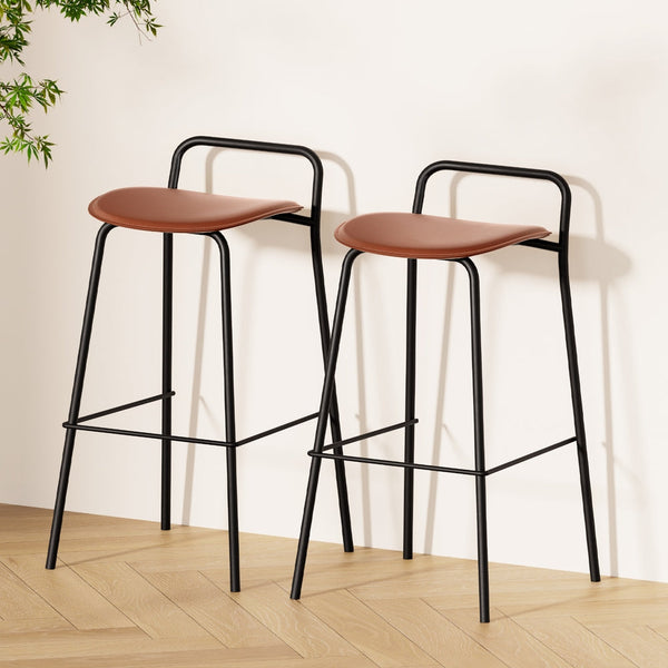 2x Artiss Bar Stools Kitchen Counter Stools Metal Brown Artiss