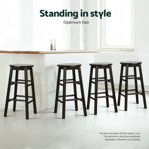 Artiss 4x Bar Stools Round Chairs Wooden Black Artiss