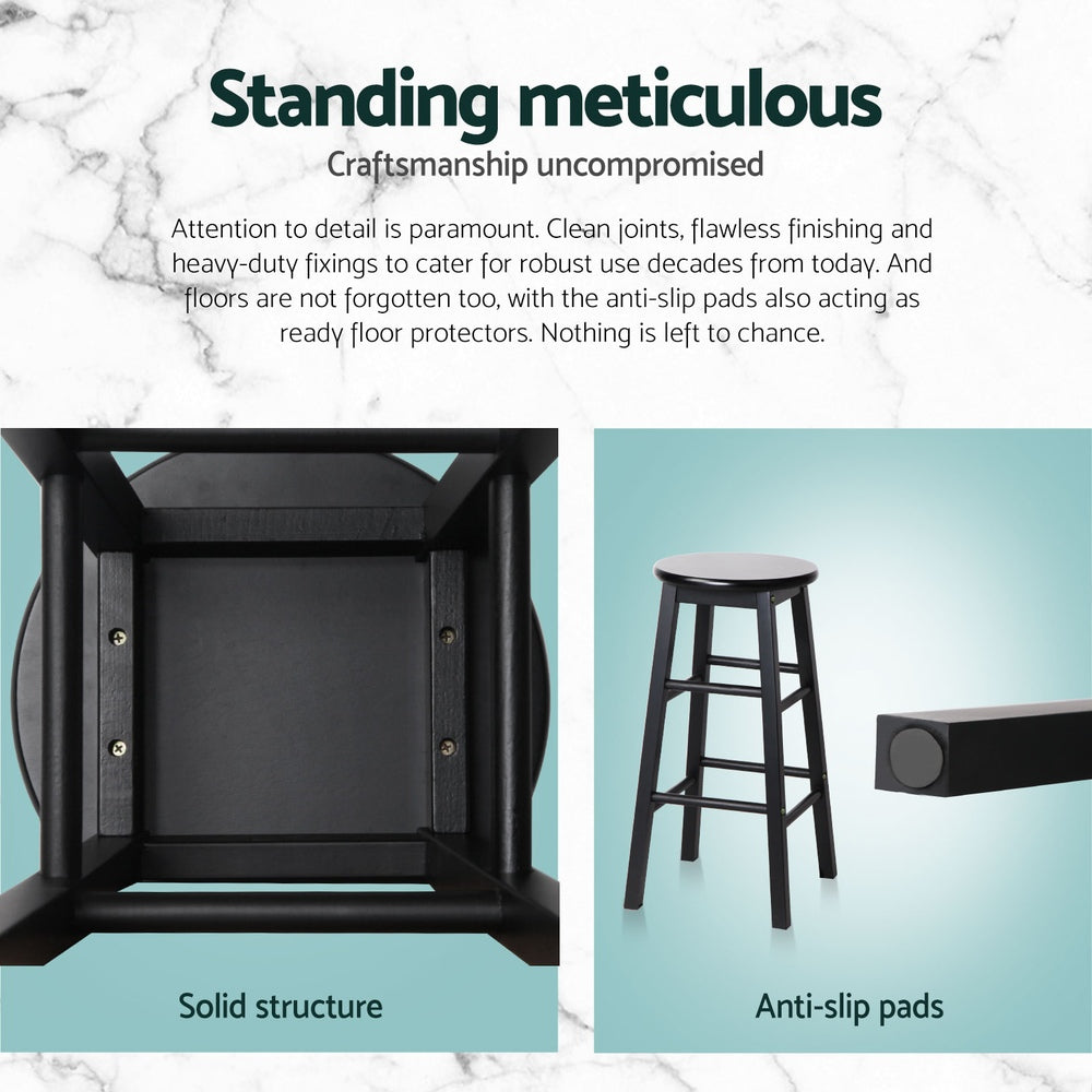 Artiss 4x Bar Stools Round Chairs Wooden Black Artiss