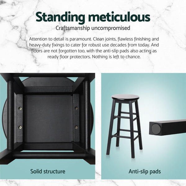 Artiss 4x Bar Stools Round Chairs Wooden Black Artiss