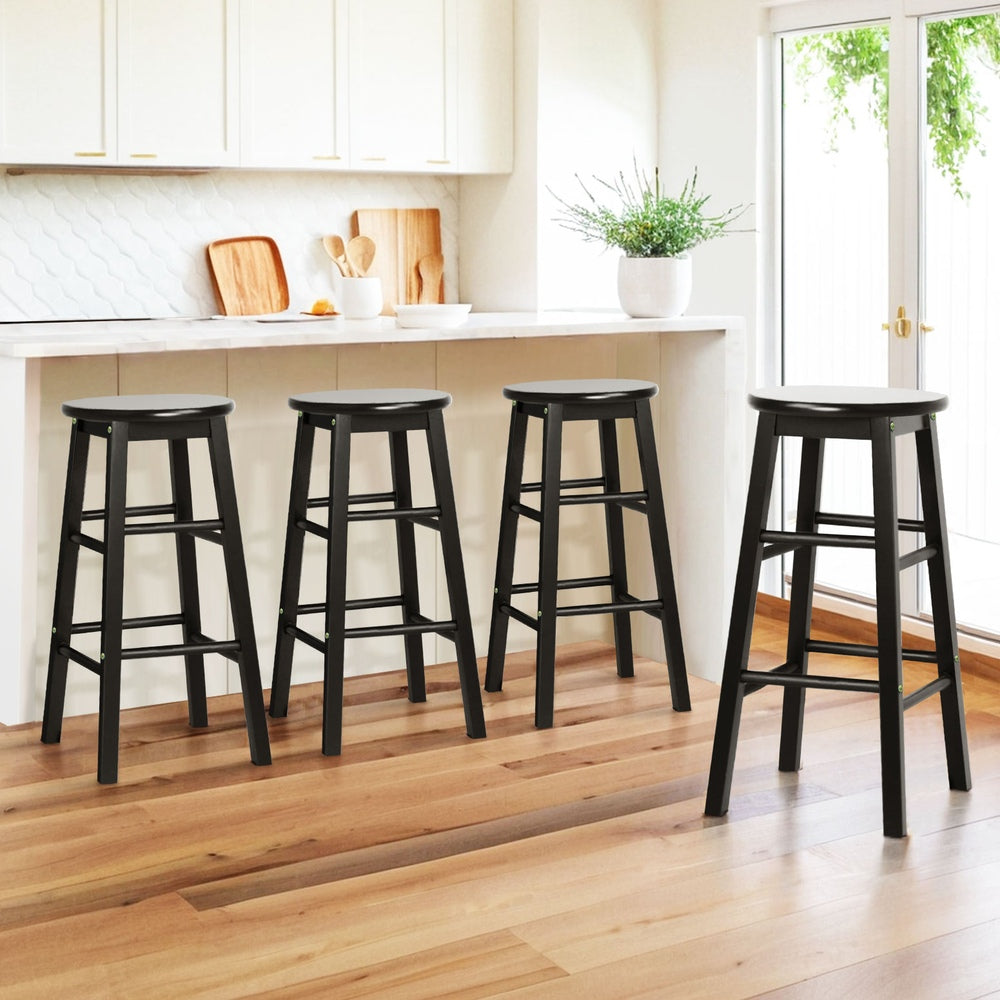 Artiss 4x Bar Stools Round Chairs Wooden Black Artiss