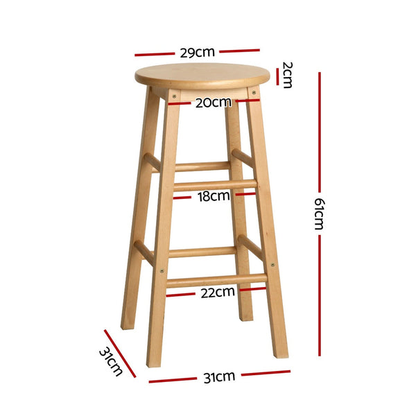 Artiss 4x Bar Stools Round Chairs Wooden Nature Artiss