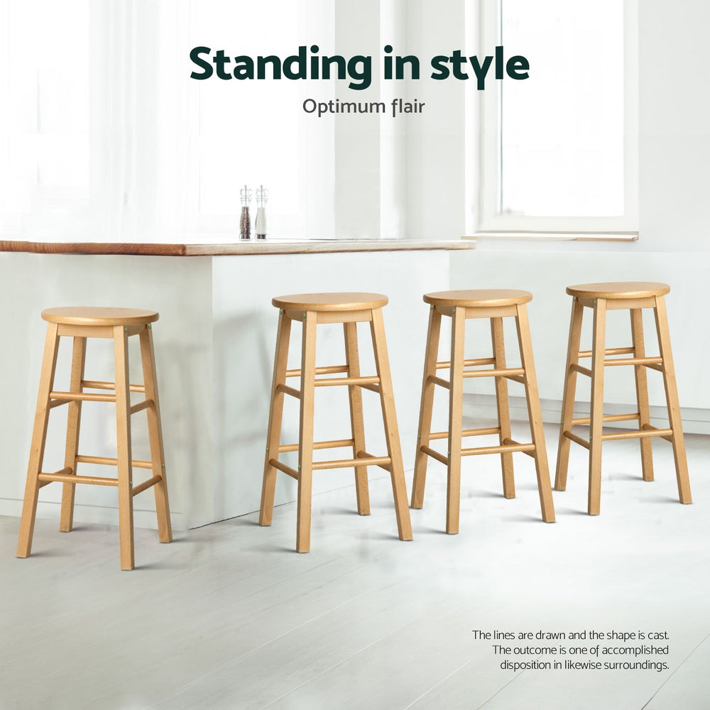 Artiss 4x Bar Stools Round Chairs Wooden Nature Artiss