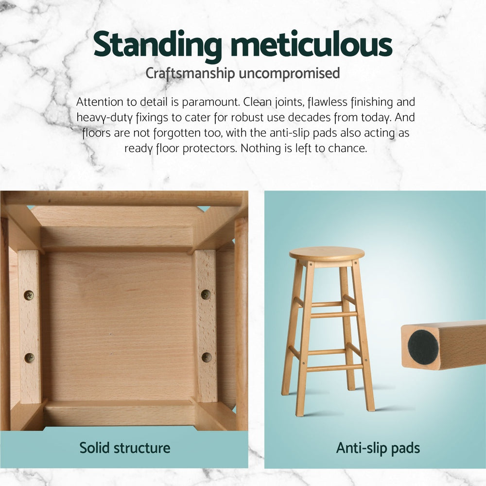 Artiss 4x Bar Stools Round Chairs Wooden Nature Artiss