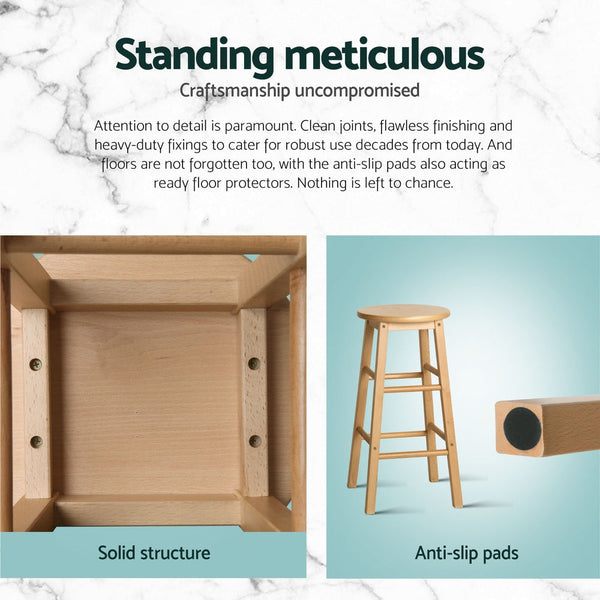 Artiss 4x Bar Stools Round Chairs Wooden Nature Artiss