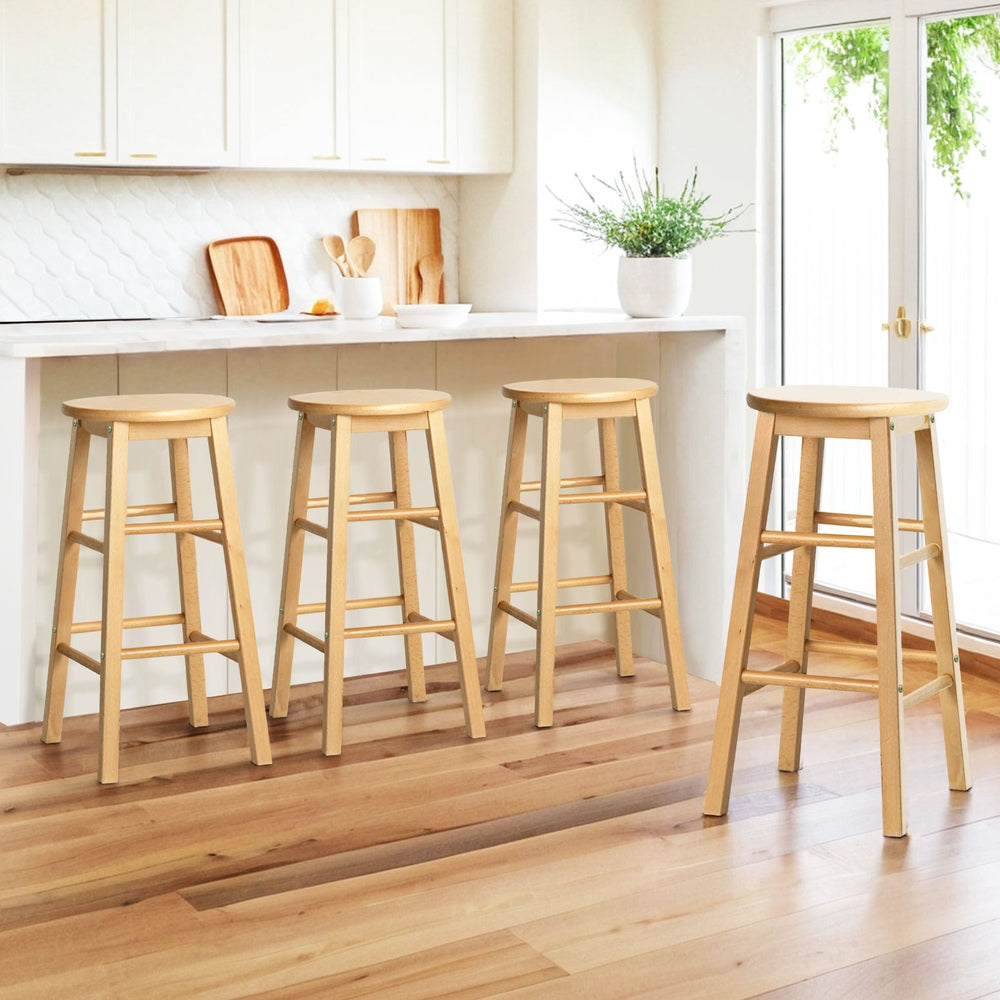 Artiss 4x Bar Stools Round Chairs Wooden Nature Artiss