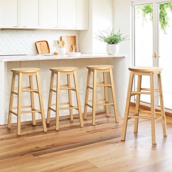 Artiss 4x Bar Stools Round Chairs Wooden Nature Artiss