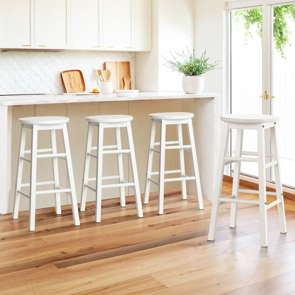 Artiss 4x Bar Stools Round Chairs Wooden White Artiss