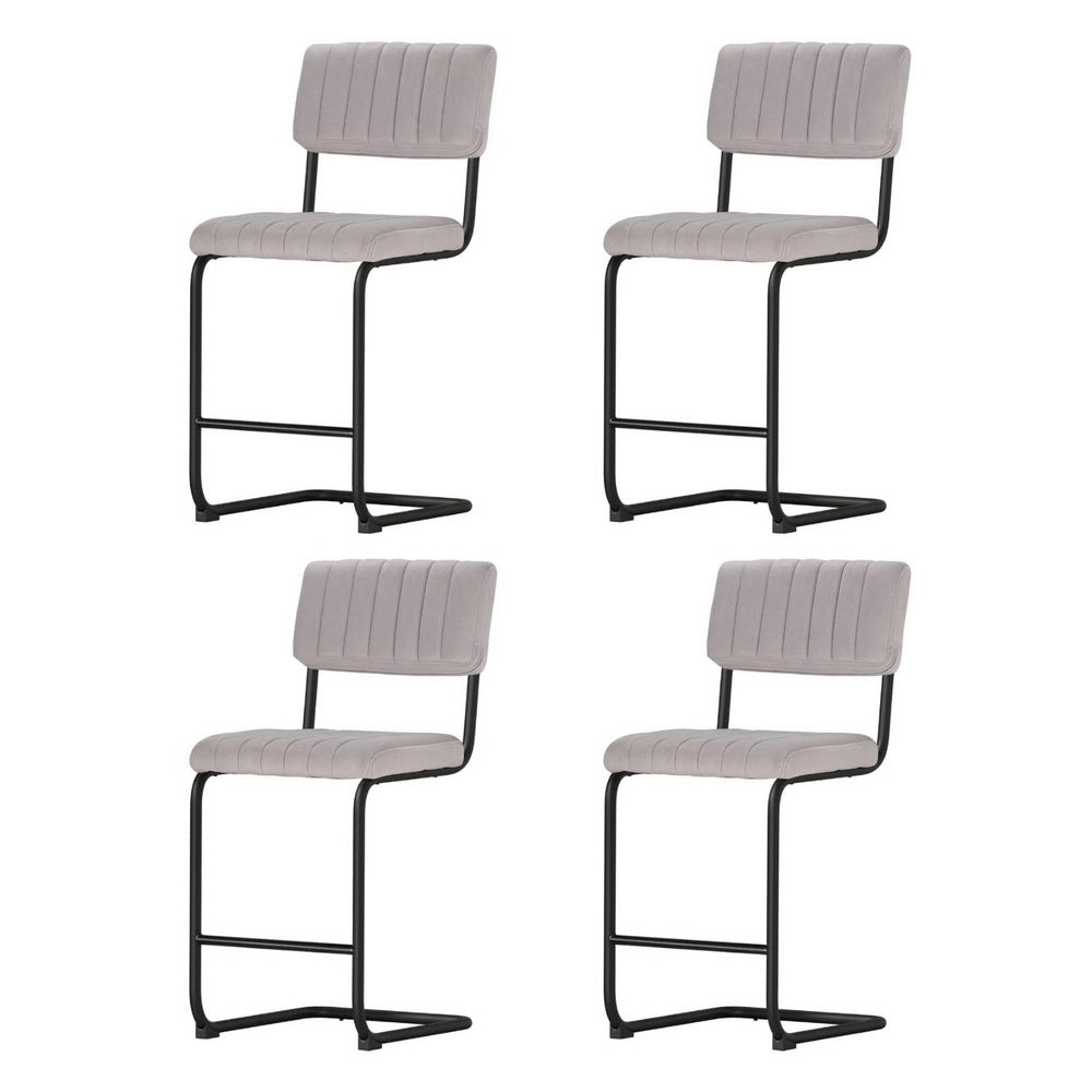 Artiss 4x Bar Stools Velvet Chairs Grey Artiss