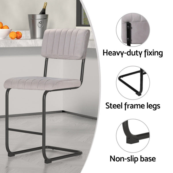 Artiss 4x Bar Stools Velvet Chairs Grey Artiss