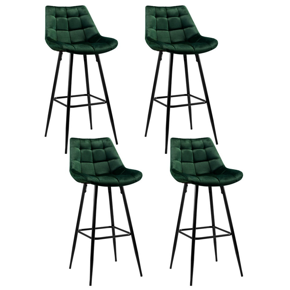 Artiss 4x Bar Stools Velvet Chairs Green Artiss