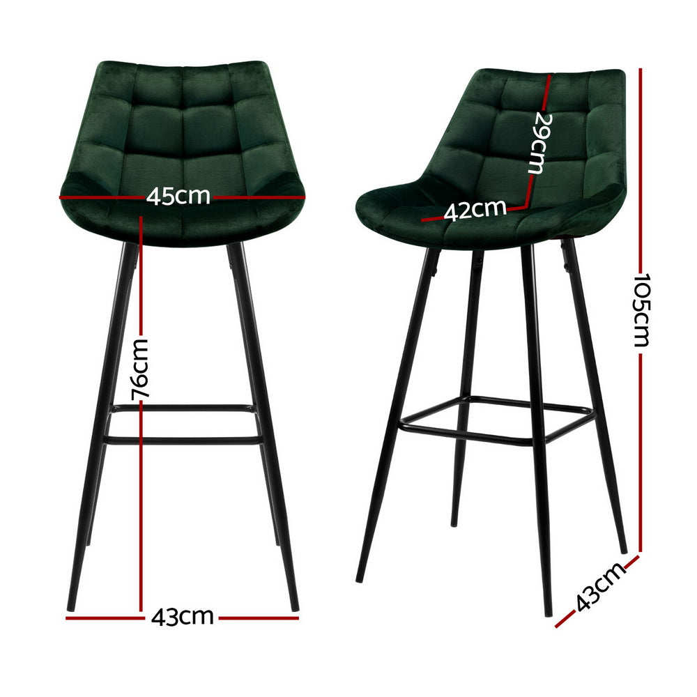 Artiss 4x Bar Stools Velvet Chairs Green Artiss