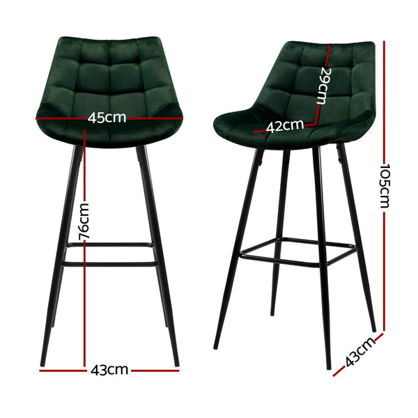 Artiss 4x Bar Stools Velvet Chairs Green Artiss