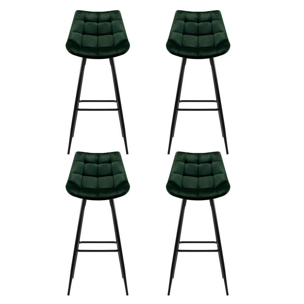 Artiss 4x Bar Stools Velvet Chairs Green Artiss