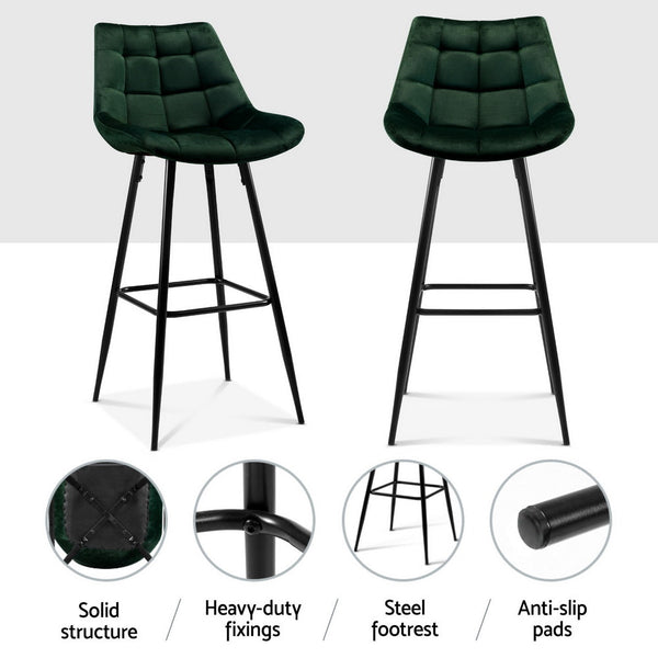 Artiss 4x Bar Stools Velvet Chairs Green Artiss