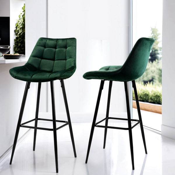 Artiss 4x Bar Stools Velvet Chairs Green Artiss