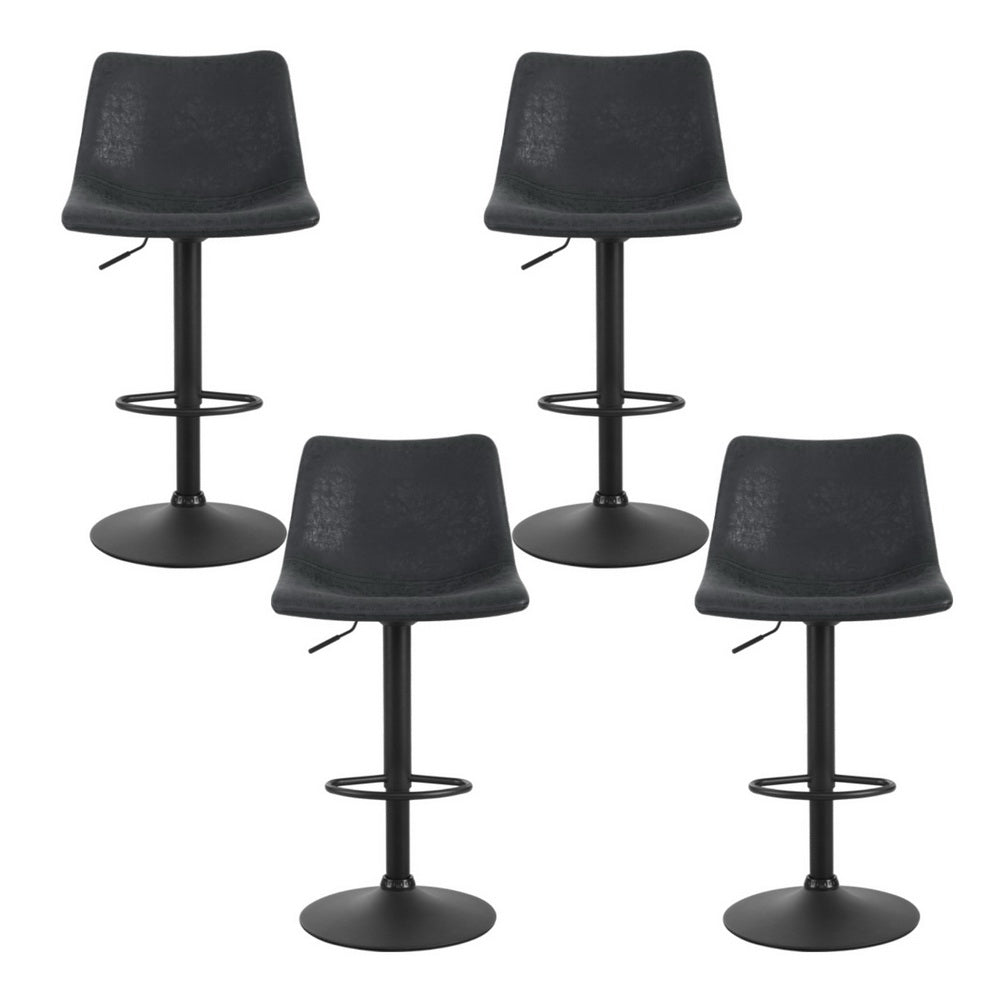 Artiss 4x Bar Stools Vintage Leather Swivel Gas Lift Black Artiss