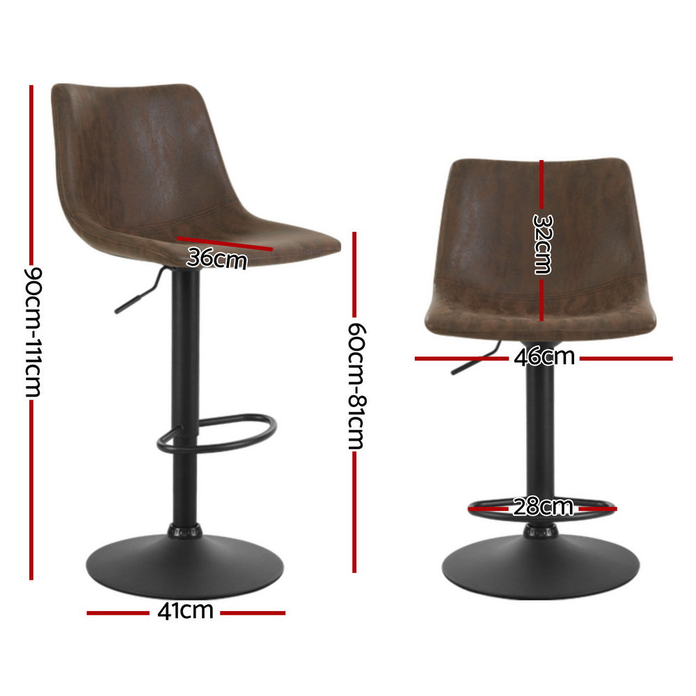 Artiss 4x Bar Stools Vintage Leather Swivel Gas Lift Brown Artiss
