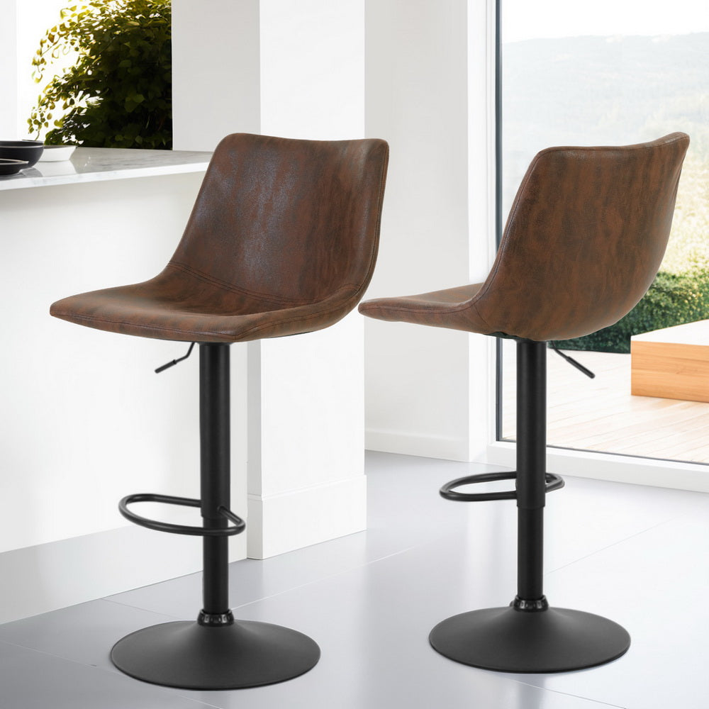 Artiss 4x Bar Stools Vintage Leather Swivel Gas Lift Brown Artiss