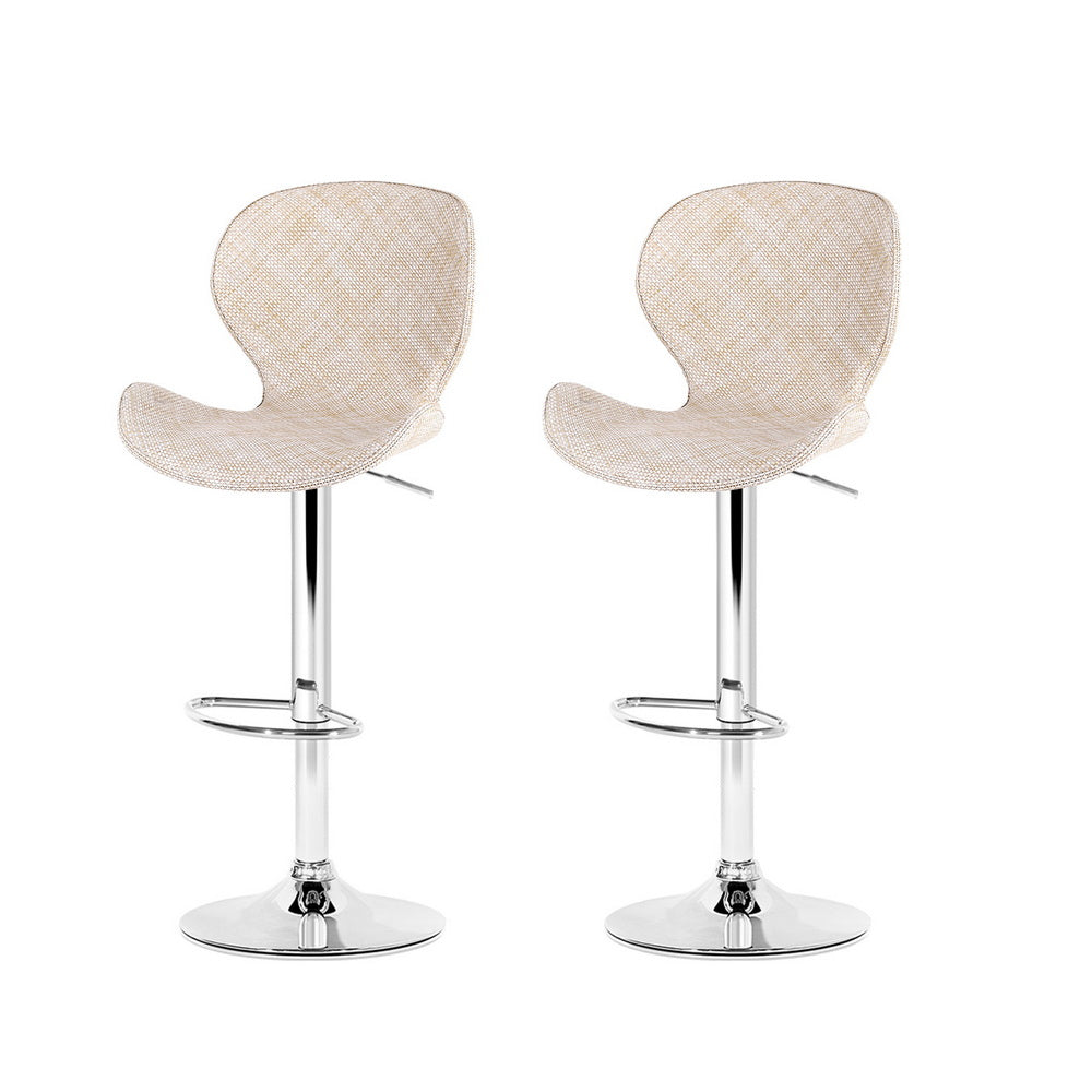 Artiss 2x Bar Stools Kitchen Swivel Gas Lift Counter Chair Wing PE Rattan Beige Awezingly