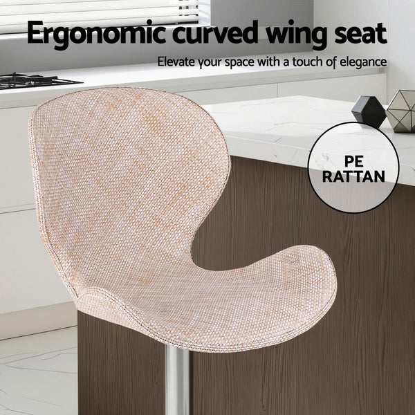 Artiss 2x Bar Stools Kitchen Swivel Gas Lift Counter Chair Wing PE Rattan Beige Awezingly