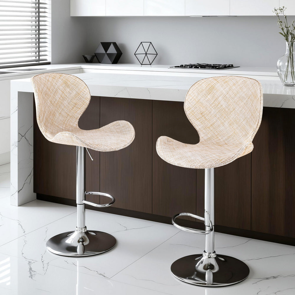 Artiss 2x Bar Stools Kitchen Swivel Gas Lift Counter Chair Wing PE Rattan Beige Awezingly