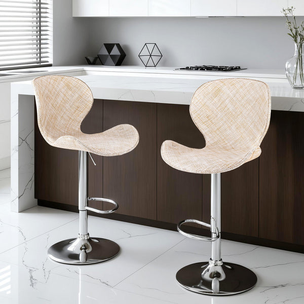 Artiss 2x Bar Stools Kitchen Swivel Gas Lift Counter Chair Wing PE Rattan Beige Awezingly