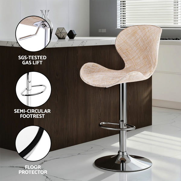 Artiss 4x Bar Stools Kitchen Swivel Gas Lift Counter Chair Wing PE Rattan Beige Awezingly
