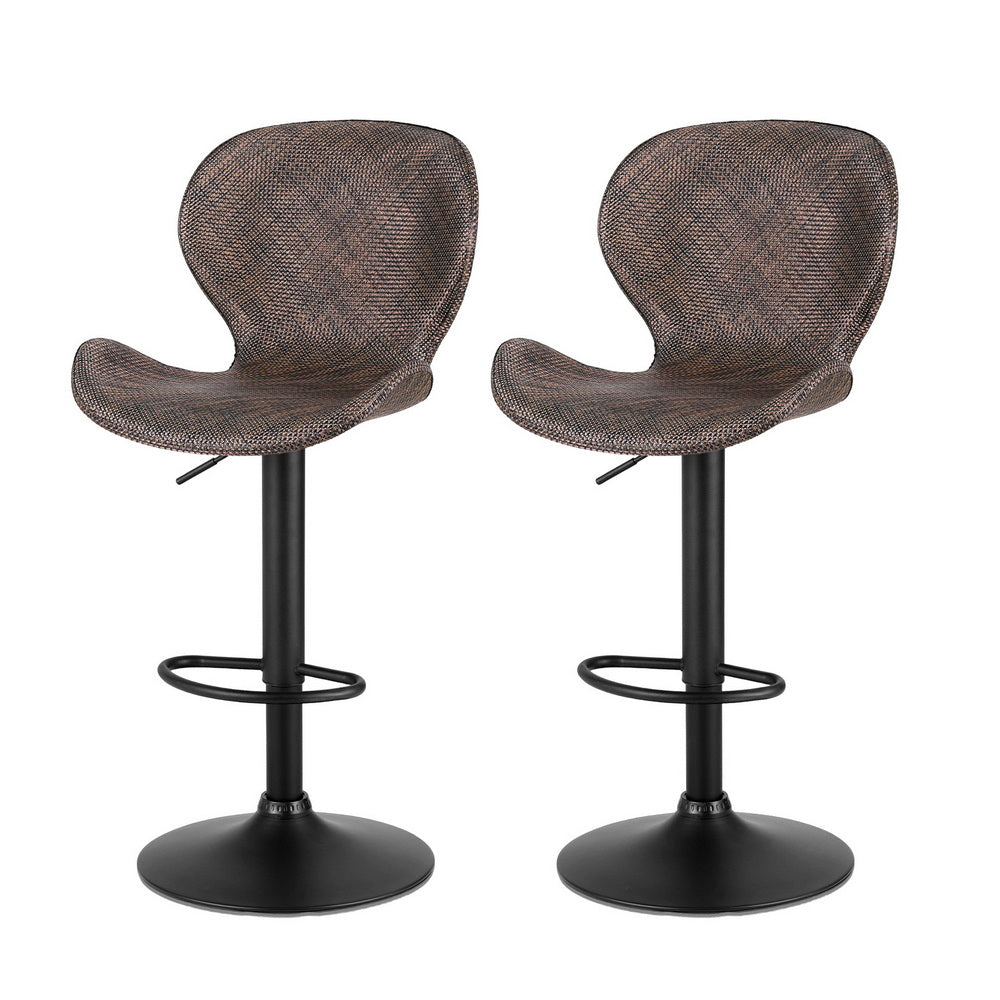 Artiss 2x Bar Stools Kitchen Swivel Gas Lift Counter Chair Wing PE Rattan Brown Awezingly